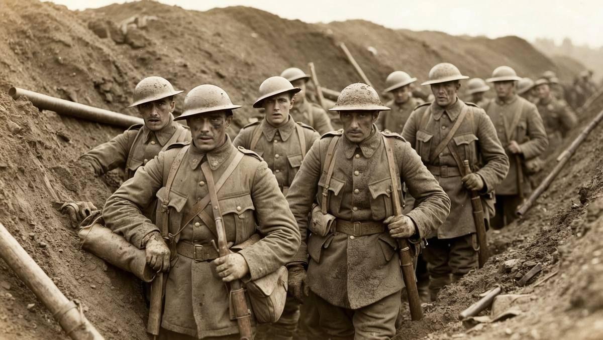 sepiatoned-photograph-world-war-i-soldiers-muddy-trenches-with-solemn-expressions_m.jpg
