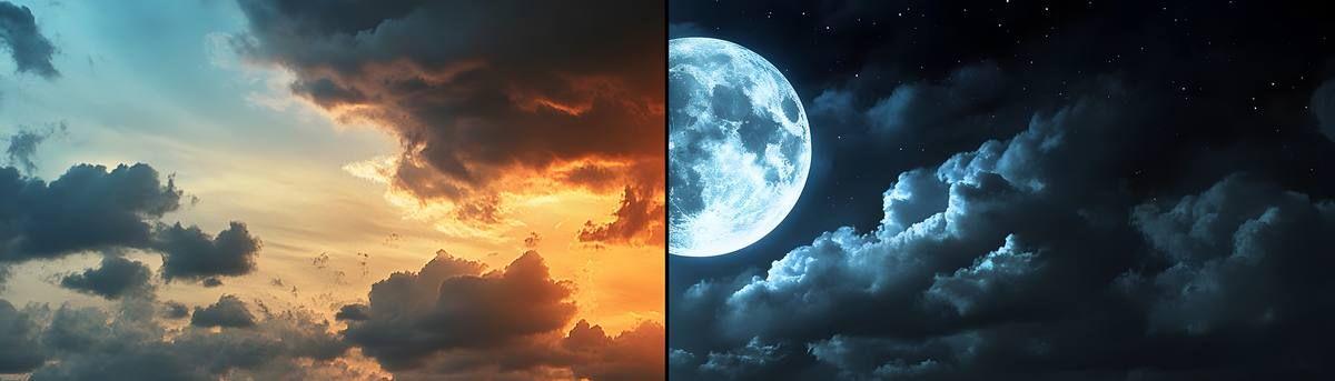 stunning-view-contrasting-sky-showcasing-vibrant-sunset-hues-one-side-serene-moonlit-night-other.jpg